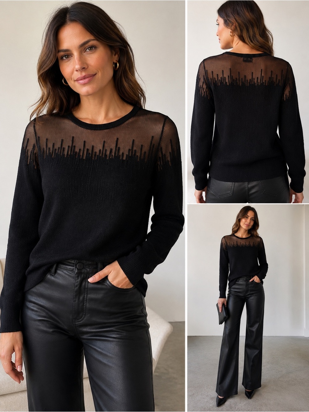 NWT Gabriela Hearst Designer Sheer Knit Sweater Black M $995